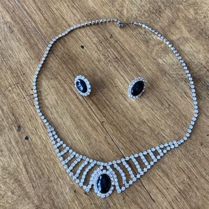 Vintage rhinestone and black stone necklace and earrings